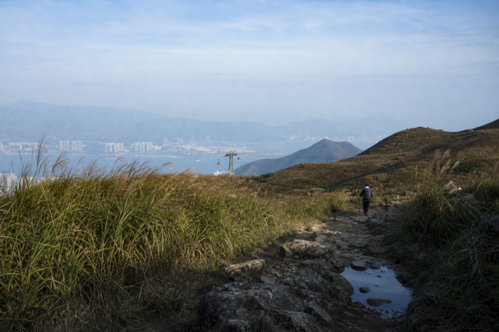 View from the Lantau Trail with cable car tower in distance, no text, no logos, no people